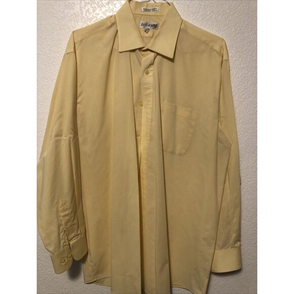 Mens' Pale Yellow Buttron front dress shirt  LUCASINI  17.5 Long sleeves XL - Picture 1 of 5